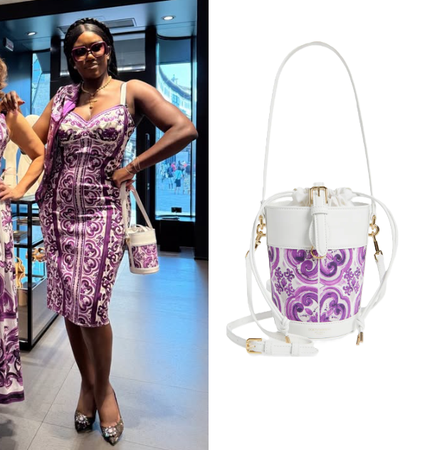 Real Housewives of Beverly Hills: Season 15 Episode 14 Bozoma’s Purple & White Bucket Bag