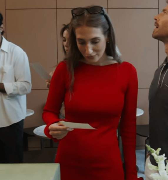 Amanda Batula’s Red Long Sleeve Ruffle Dress - Product Image