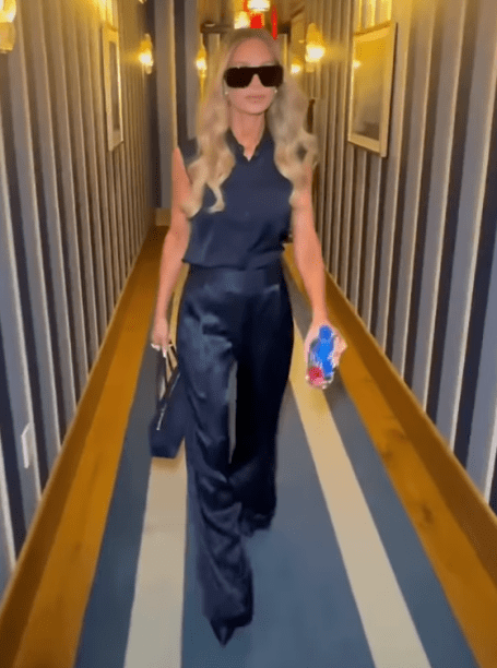 Dorit Kemsley’s Navy Blue Satin Trousers and Shirt - Product Image